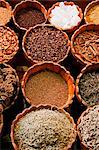 Egypt, Sinai Peninsula, Bur Said, Dhahab, spices for sale at street market.