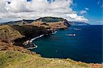 Portugal, Ilha, da Madeira, Funchal, Canical. The dramatic rocky coastline of Canical.