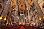 Spain, Cataluna, Barcelona, Santa Caterina i La Ribera, The interior of the Santa Maria del Mar Church