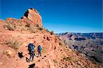 United States; Arizona; Grand Canyon. Hikers descending into the canyon on the South Kaibab Trail.