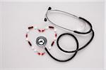 Pills in Heart Shape with Stethoscope