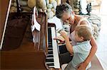 Grandmother and grandson playing the piano