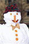 A snowman wearing a hat.