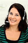 A woman with headset.