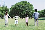 Famille tenant la main dans un parc
