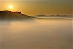 Sun Rising over Drachenfels, Busenberg, Pfalzerwald, Rhineland-Palatinate, Germany