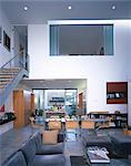 Mixed Use Project, Carmel, California, 2003. Double-height openplan living room. Architects: Jerrold Lomax