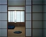 Minimal Japanese Style Flat Living Room with screens of shozi paper and ash battens. Architects: Gale and Prior