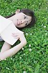 Young Woman Lying On Grassy Field
