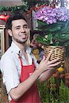 Florist stands with hydrangea