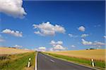 Route de campagne et les champs de blé, Marktheidenfeld, Franconie, Bavière, Allemagne