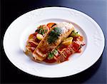 Salmon with bacon and Piperade