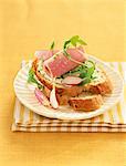 Radis, courgettes et jambon bouilli ouvrent sandwich