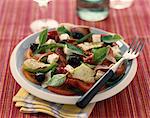 Basil, feta, olive, ham, dried tomato and cucumber salad