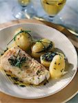 Cod with potatoes stuffed with herbs