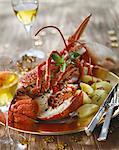 Lobster with potatoes and raisins