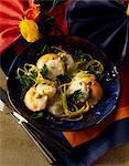 Scallops with shredded leeks