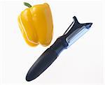 Yellow pepper and peeler