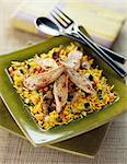 Grilled chicken breasts with vegetable and saffron rice