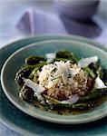 Risotto with green asparagus and parmesan flakes