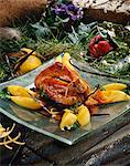 Roast guinea-fowl with apples