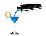 Pouring a Blue lagoon cocktail