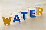 Glasses of water and the word "water"