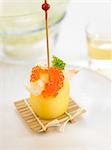 Potato stuffed with smoked cod and salmon roe mini skewer