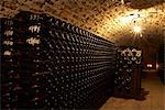 Bottles of wine in a cellar