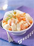 Salmon and scallop salad with cream sauce