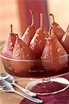 Pears poached in Crème de cassis