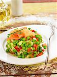 Pea and smoked salmon salad