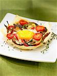Pleurotus mushroom,egg and tomato tartlet