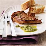 Veal chop with garlic and parsley sauce