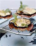 Grilled eggplant,bacon and Brie appetizers