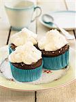 Chocolate cup cakes with coconut topping