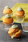 Muffins with almond filling and pistachio topping