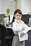 Girl as Office Worker Holding Document Folder