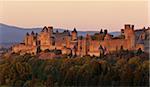 France, Languedoc-Rousillon, Carcassonne. Les fortifications de Carcassonne au crépuscule.