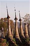 Myanmar, Burma, Inle Lake. Ancient Buddhist shrines, stupas and pagodas at Shwe Inn Thein Paya, Indein, on the shores of Lake Inle.