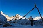 Asia, Nepal, Himalayas, Sagarmatha National Park, Solu Khumbu Everest Region, Unesco World Heritage, Machherma, hikers on snow covered trail,