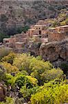 Oman, Wadi Bani Habib. An abandoned Sheraija Village perched amidst the Jabal Akhdar mountains.