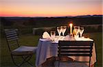 Table set for dinner at River Bend Lodge, Addo Elephant Park, Eastern Cape, South Africa