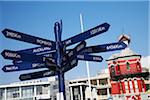 Signpost showing distances to cities at Victoria and Alfred Waterfront, Cape Town, Western Cape, South Africa