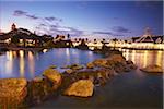 Le complexe de loisirs promenade au crépuscule, Summerstrand, Port Elizabeth, Cap oriental, Afrique du Sud