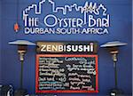Menu du restaurant oyster sur Wilson de Wharf, Victoria Embankment, Durban, KwaZulu-Natal, Afrique du Sud