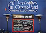 Menu du restaurant oyster sur Wilson de Wharf, Victoria Embankment, Durban, KwaZulu-Natal, Afrique du Sud