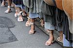 Close-Up of Monks' Feet Standing in Line, Kyoto City, Kansai, Honshu, Japan