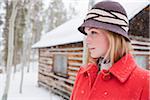 Femme en rouge manteau, Frisco, Summit County, Colorado, Etats-Unis