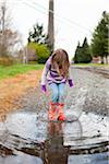 Girl Jumping in Puddle